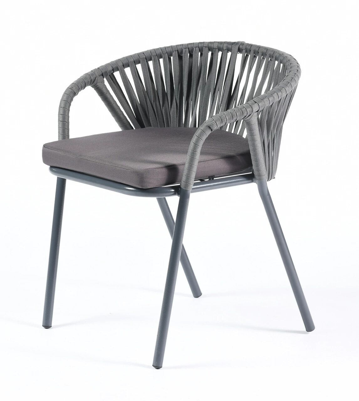 Женева плетеный стул из синтетических лент, цвет серый, плоская веревка