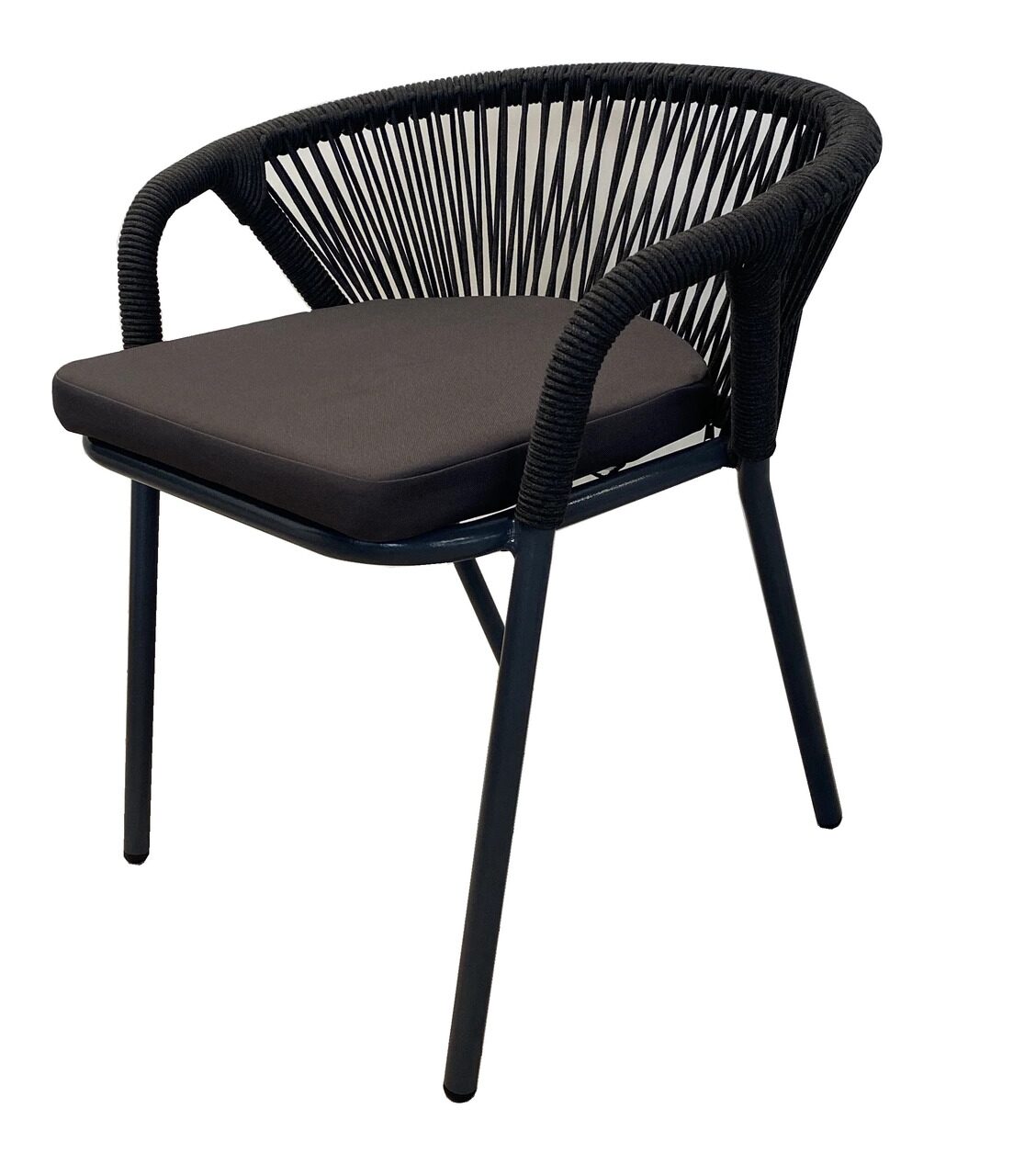 Женева плетеный стул из синтетических лент, цвет темно-серый, круглая веревка